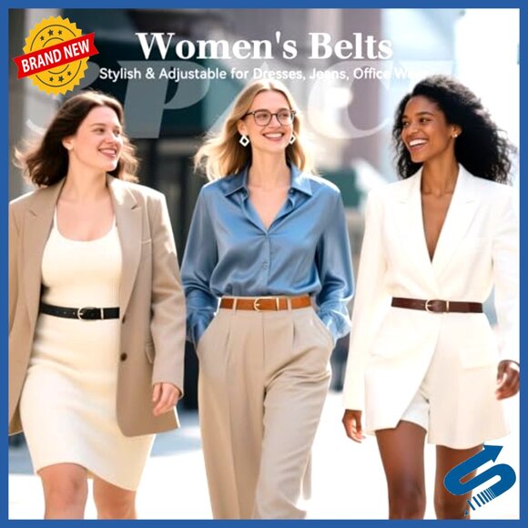 3 Pack Faux Leather Belts Gold Buckle Women\'s Dress Casual Size M main image 7